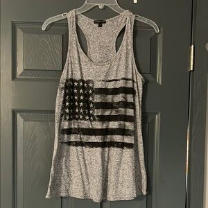 Gray Sleeveless Tank Top with Vintage Flag Design